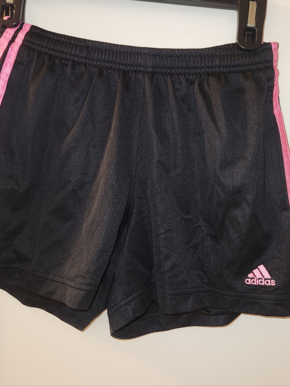 adidas Black Mesh Athletic Shorts with Pink Side Stripe